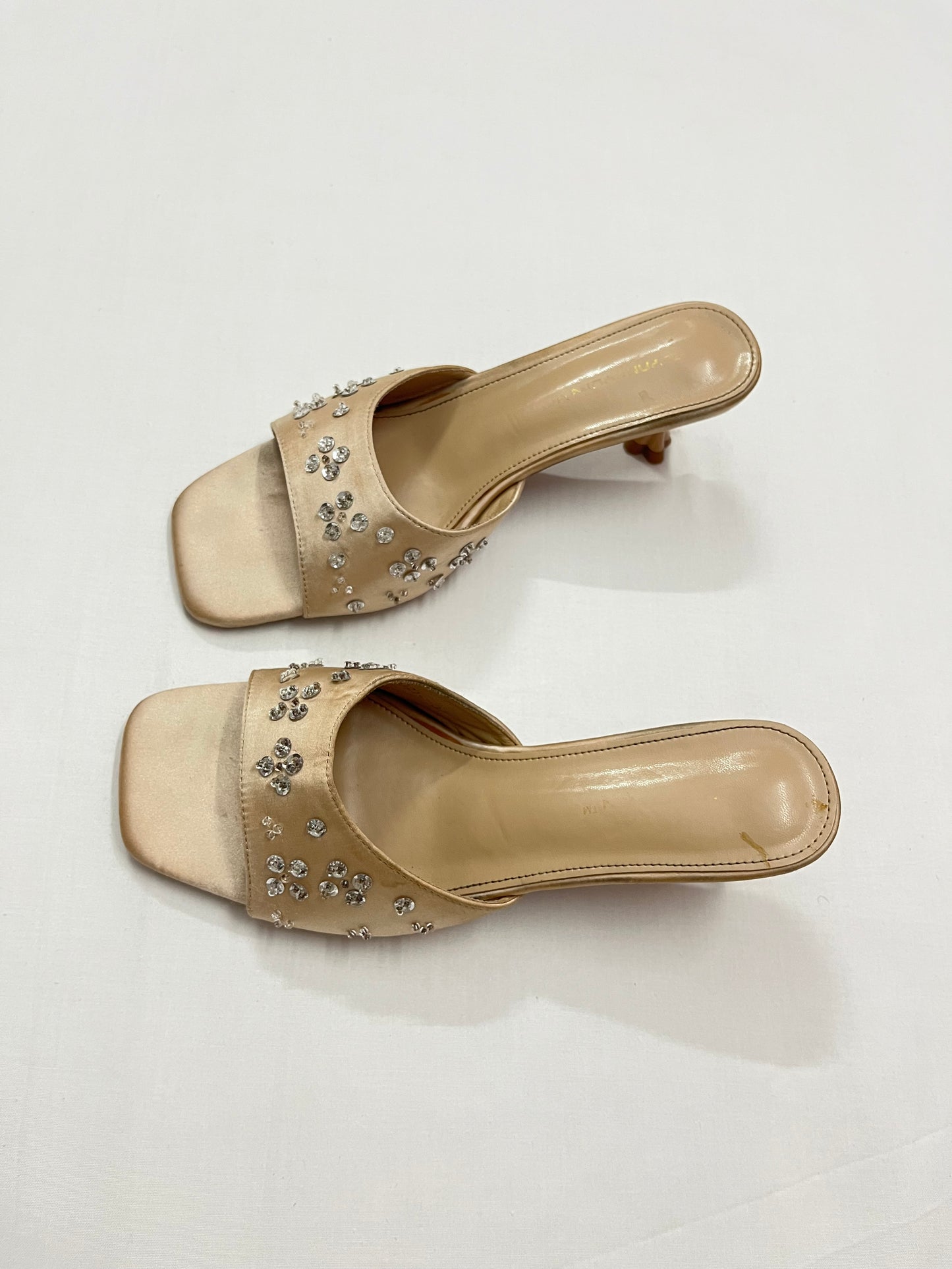 Champagne Satin Rhinestone Kitten Heels, EU39