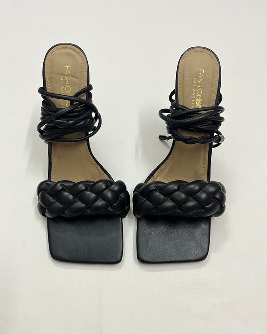 Black Braided Lace-Up Heels, EU40