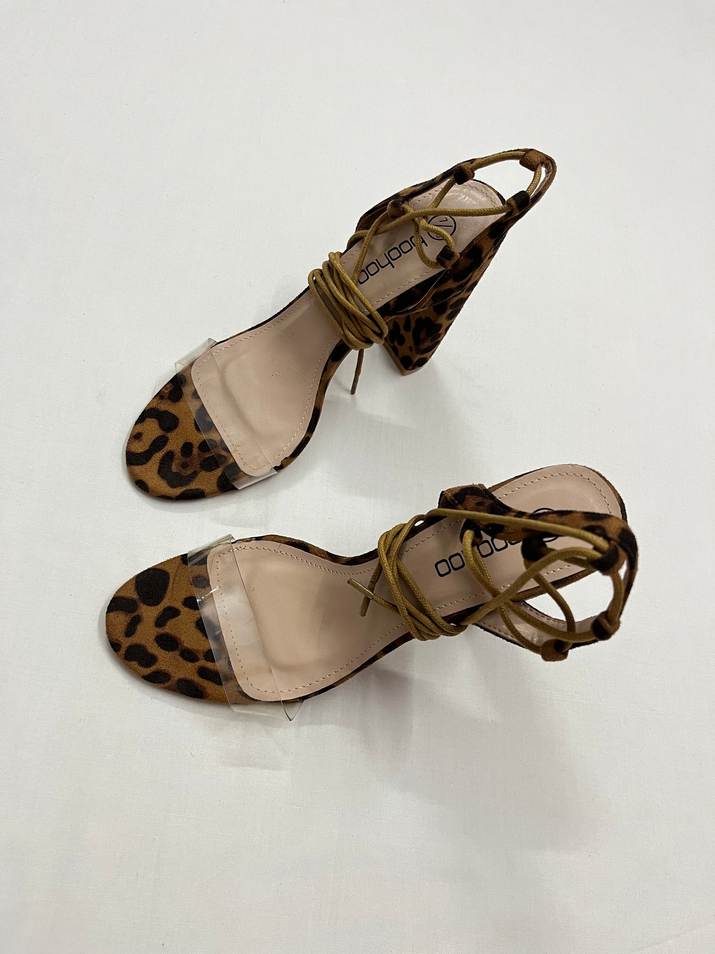 Leopard Print Lace-Up Block Heels, EU40