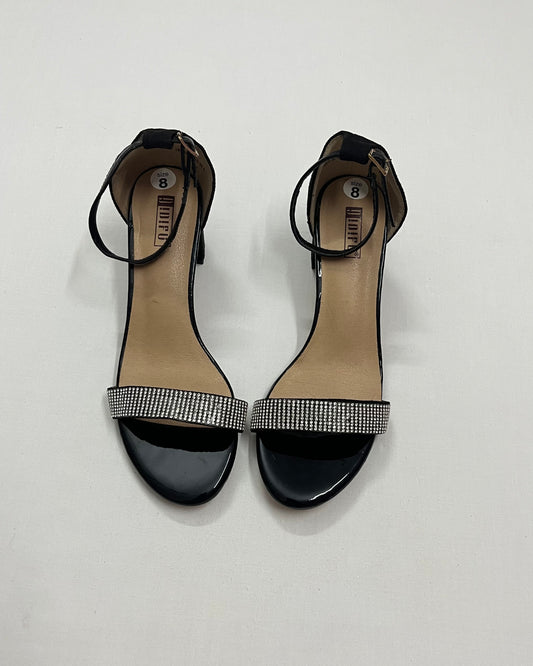 Black Ankle Strap Block Heels, EU38
