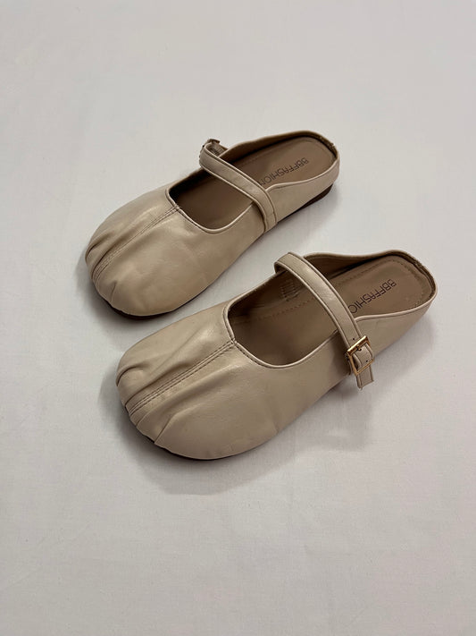 Cream Ruched Leather Mary Janes, EU36