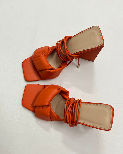 Orange Lace-Up Block Heel , EU39