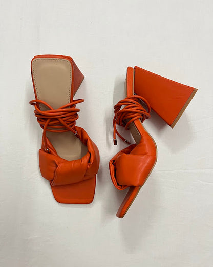 Orange Lace-Up Block Heel , EU39