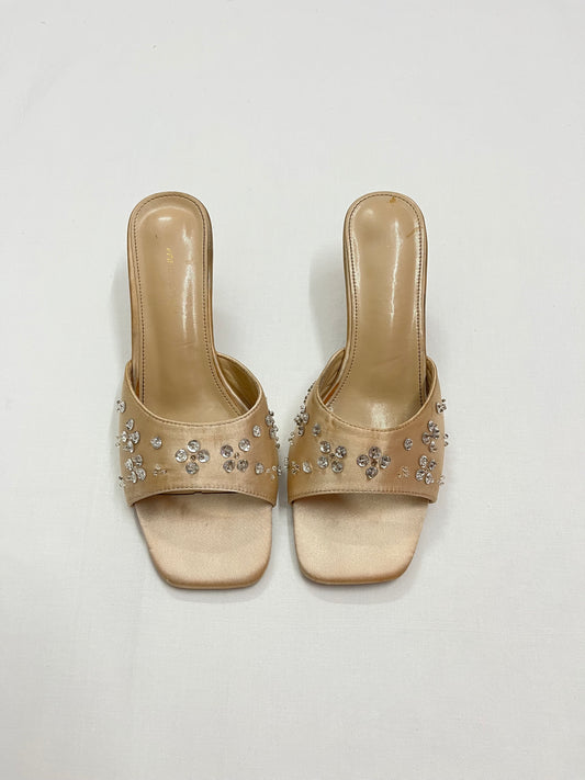 Champagne Satin Rhinestone Kitten Heels, EU39
