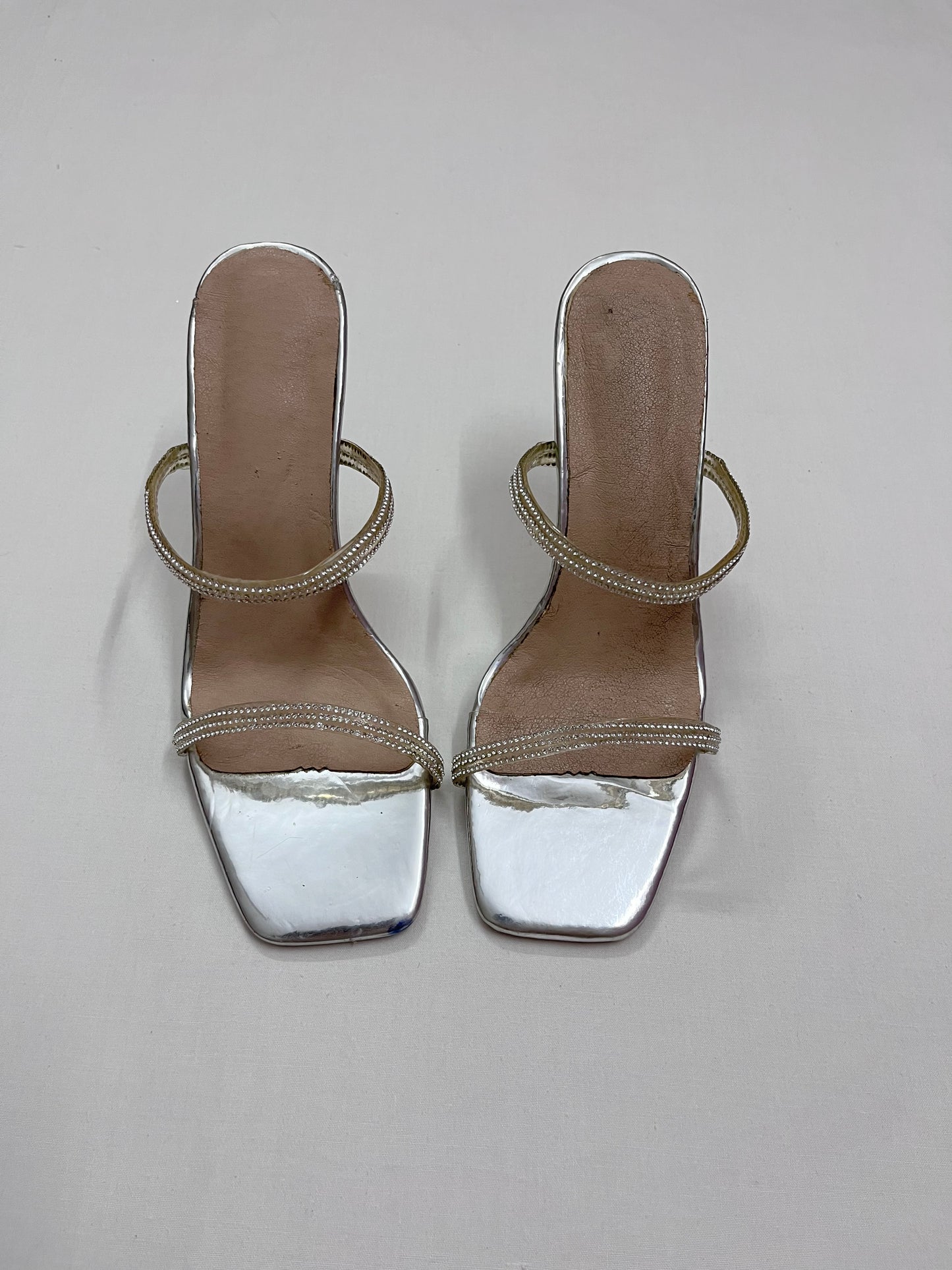 Silver Crystal Strappy Acrylic Heels, EU40