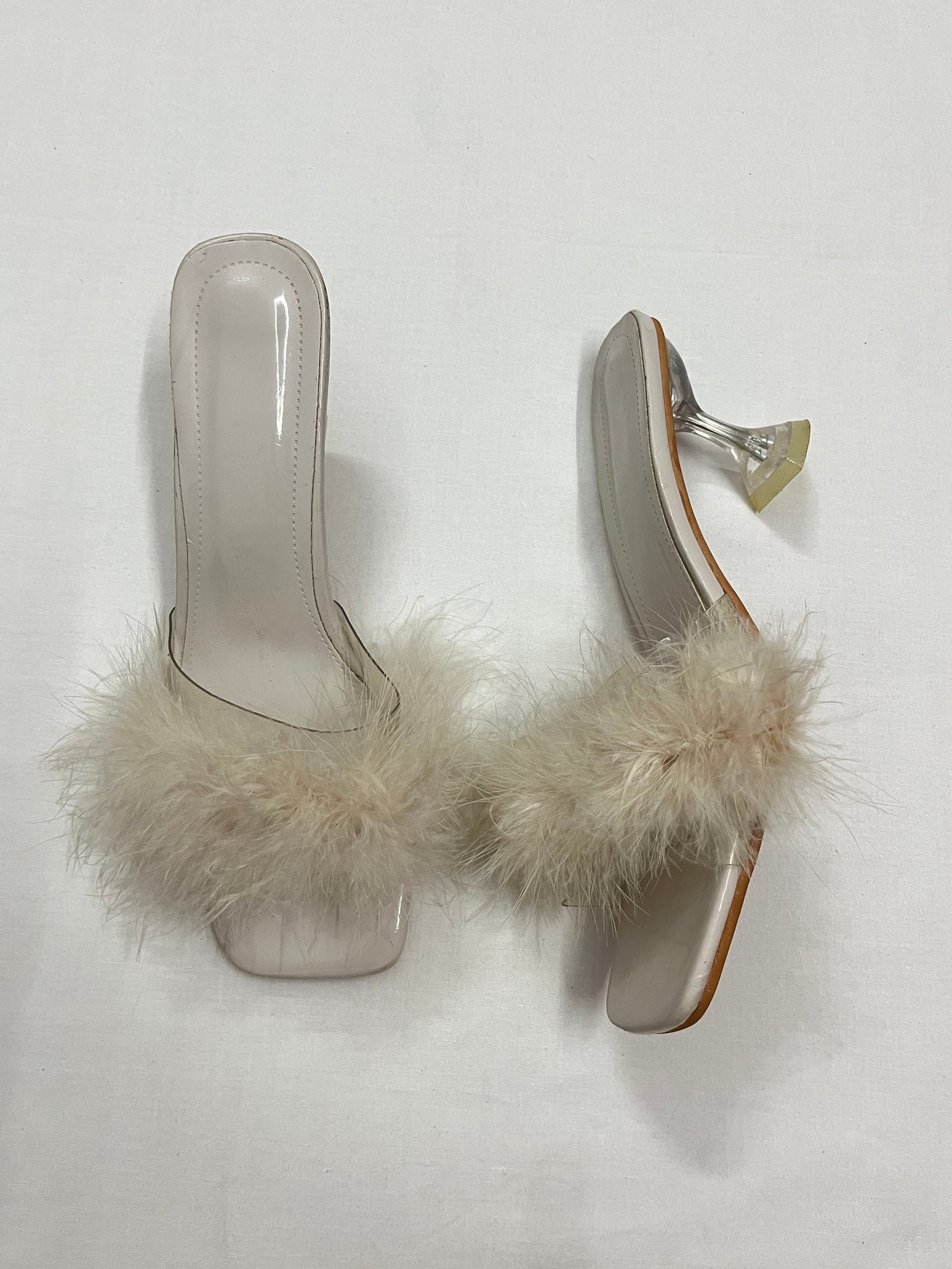 Faux Feather Square-Toe Clear Heeled, EU41