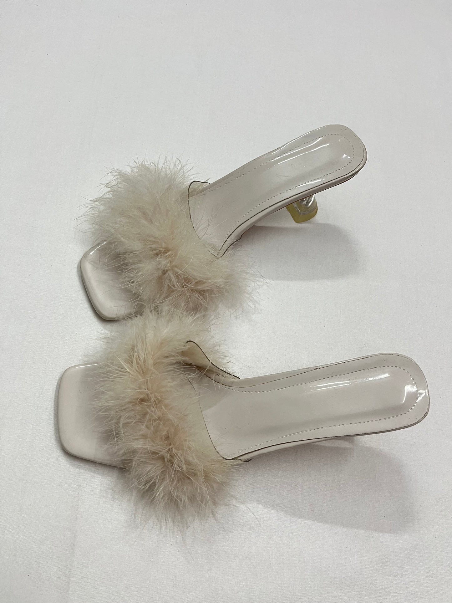 Faux Feather Square-Toe Clear Heeled, EU41