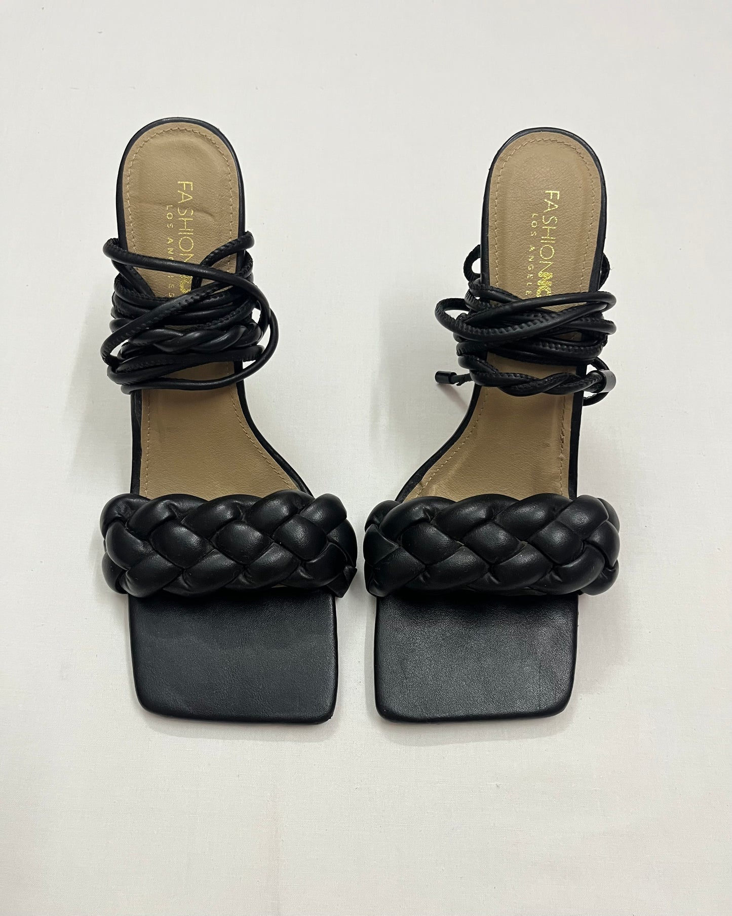 Black Braided Lace-Up Heels, EU40