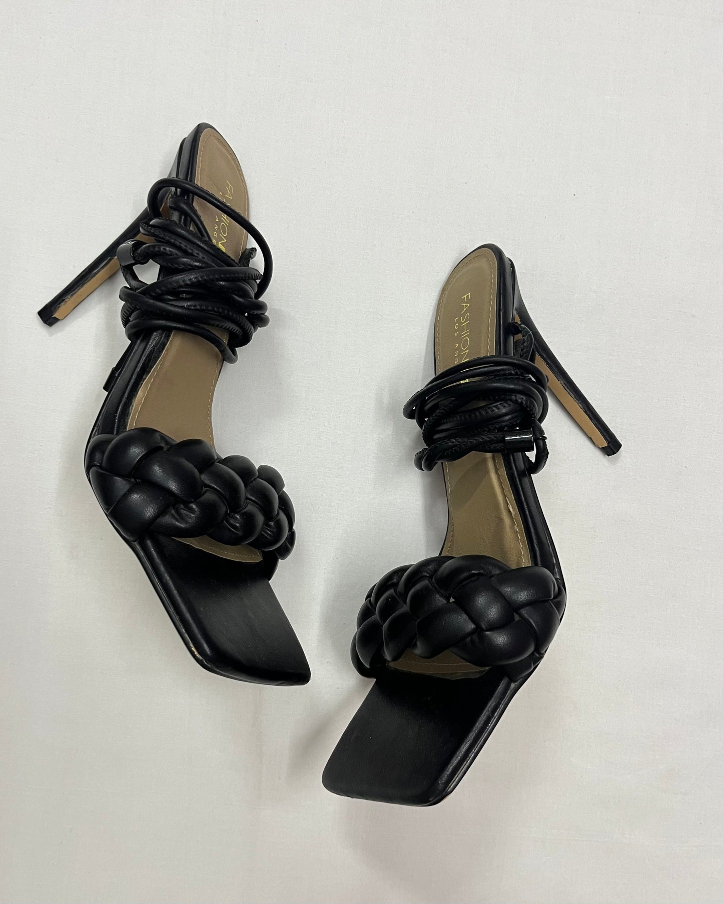 Black Braided Lace-Up Heels, EU40