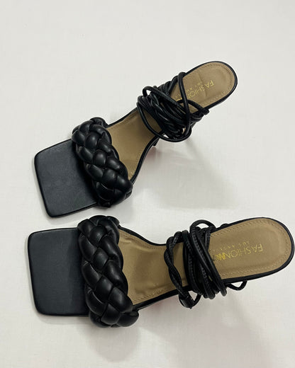 Black Braided Lace-Up Heels, EU40