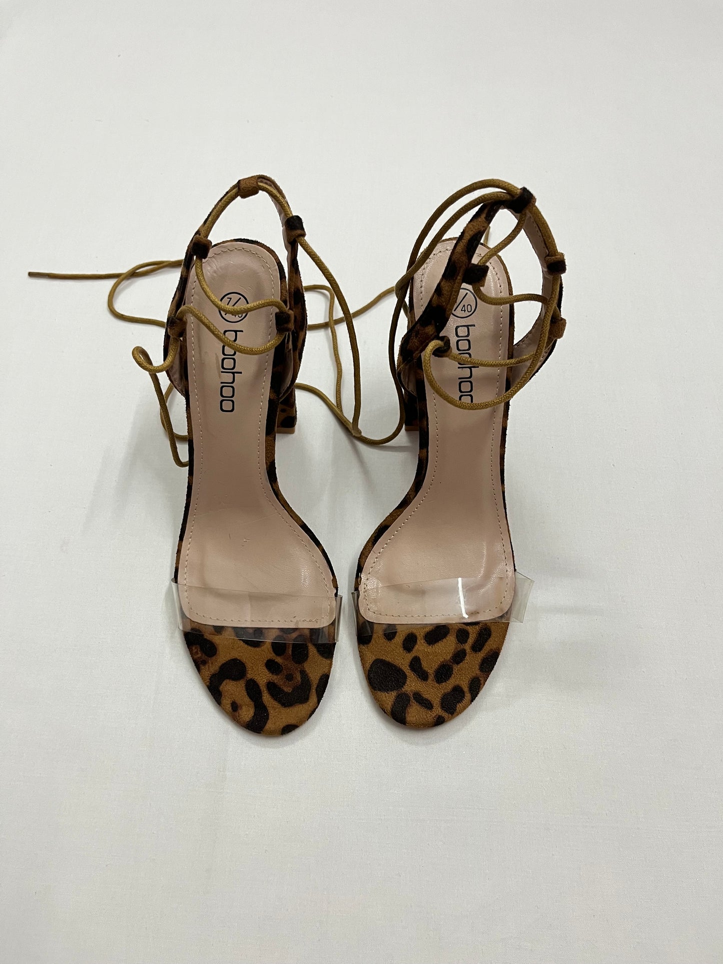 Leopard Print Lace-Up Block Heels, EU40