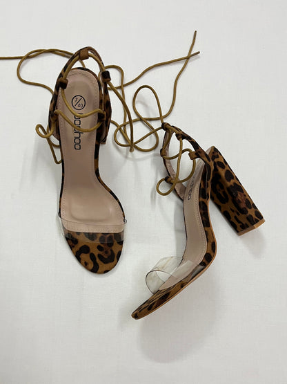 Leopard Print Lace-Up Block Heels, EU40