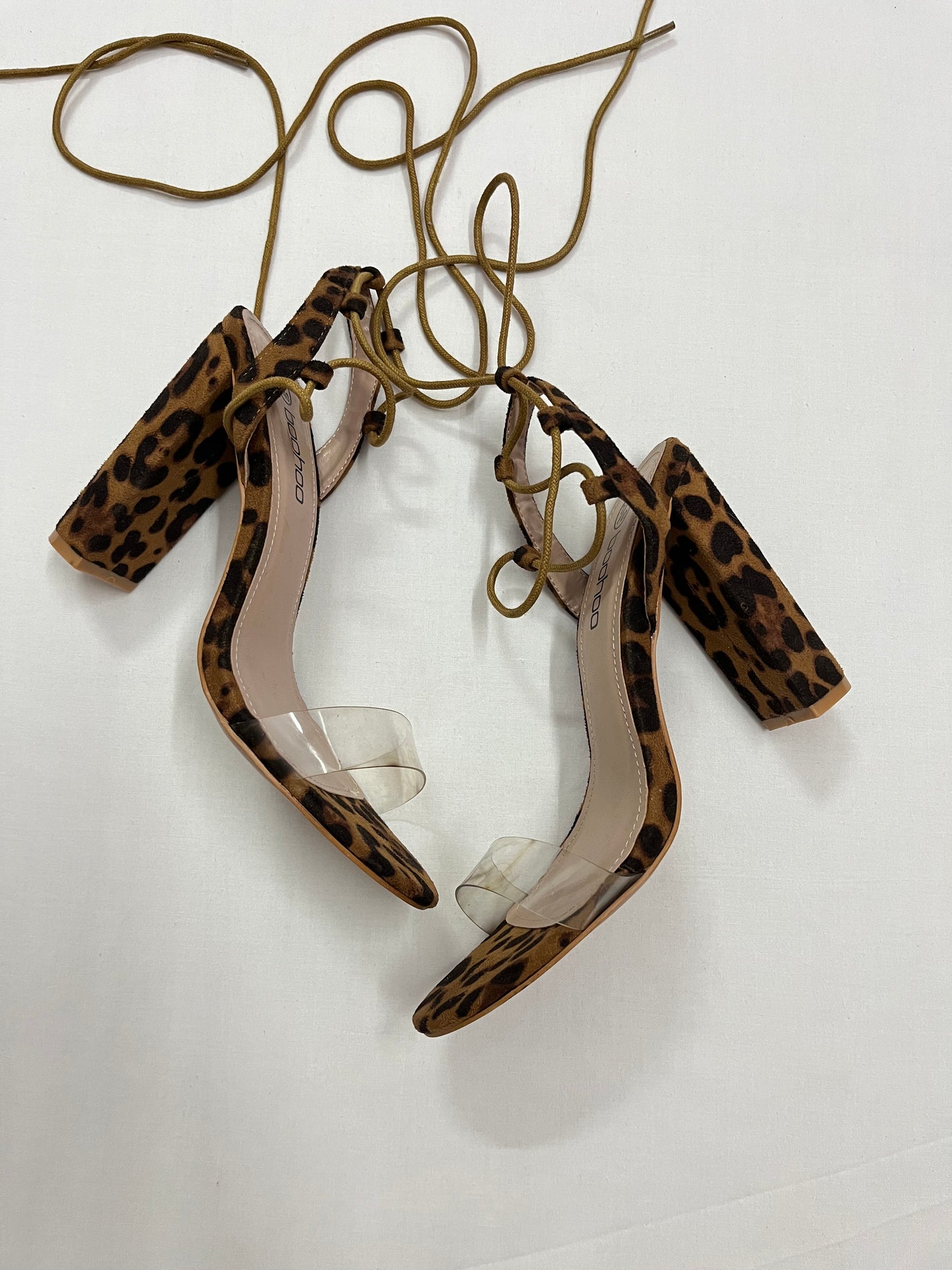 Leopard Print Lace-Up Block Heels, EU40