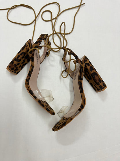 Leopard Print Lace-Up Block Heels, EU40