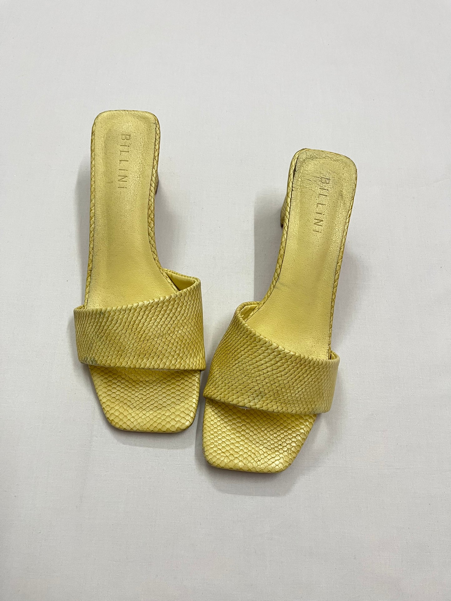Lemon Snakeskin Square-Toe Heels, EU41