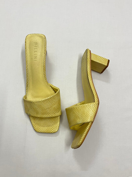 Lemon Snakeskin Square-Toe Heels, EU41