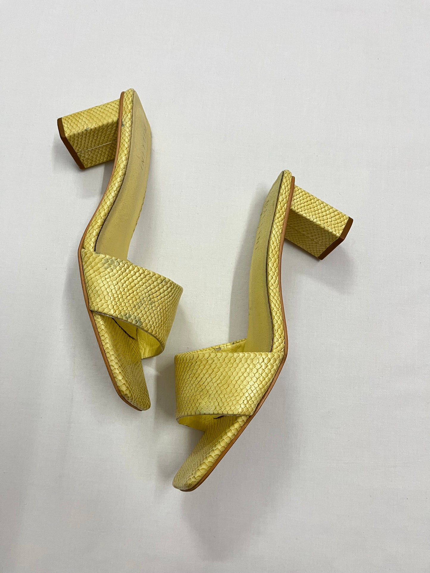 Lemon Snakeskin Square-Toe Heels, EU41