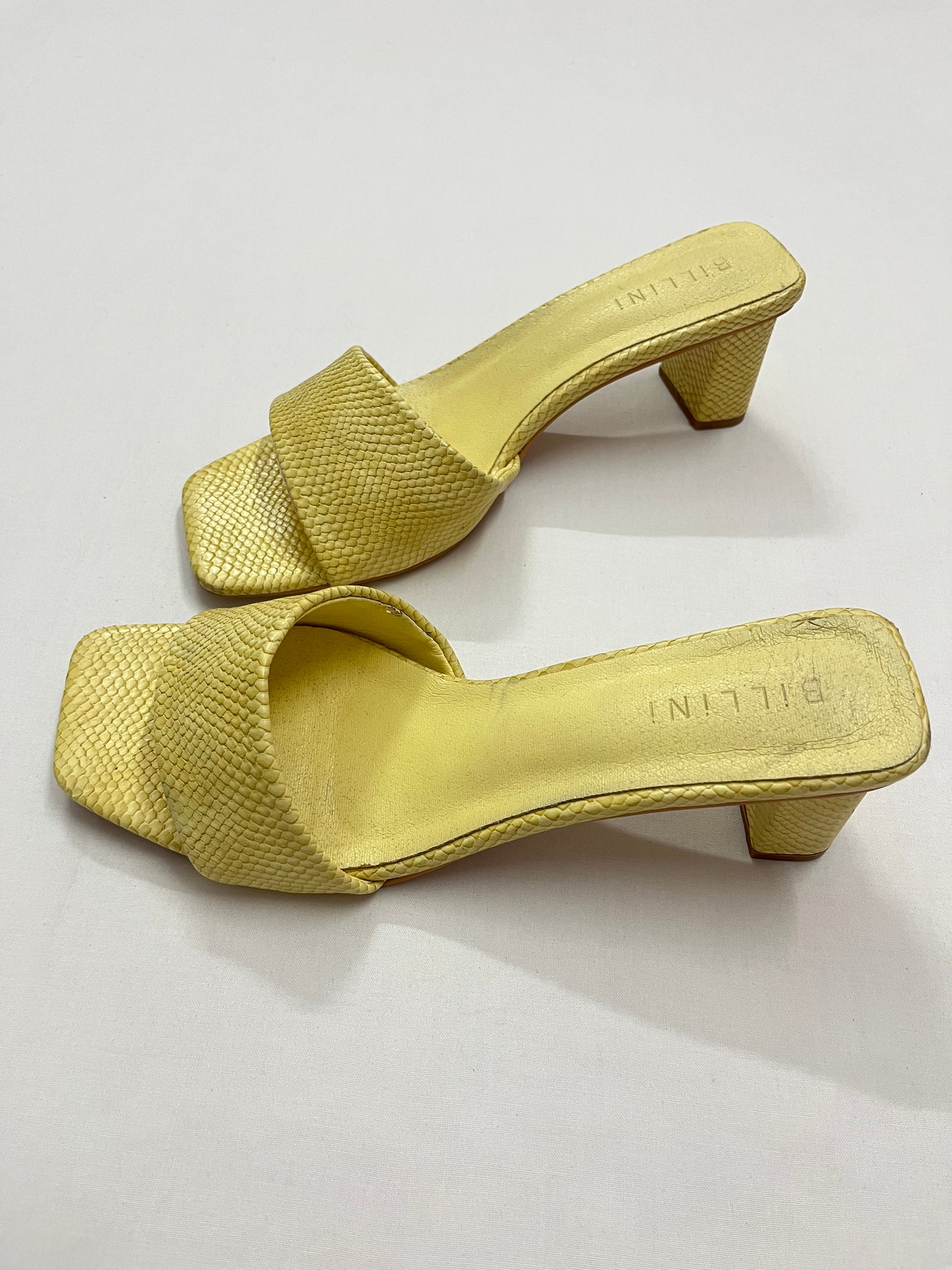 Lemon Snakeskin Square-Toe Heels, EU41