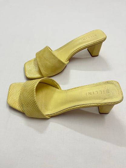 Lemon Snakeskin Square-Toe Heels, EU41