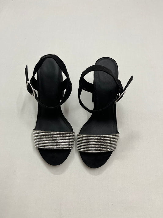Black Rhinestone Strap Block Heels, EU38
