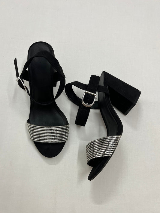 Black Rhinestone Strap Block Heels, EU38