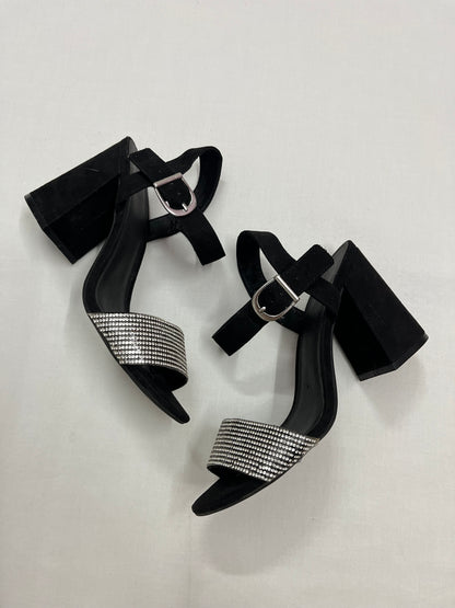 Black Rhinestone Strap Block Heels, EU38