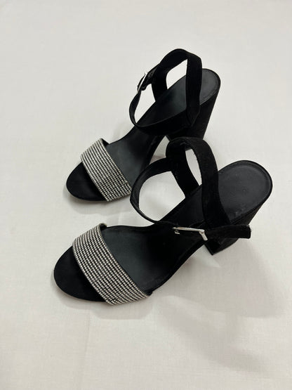 Black Rhinestone Strap Block Heels, EU38