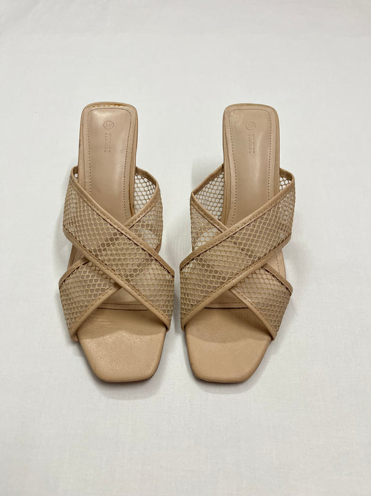 Nude Mesh Crisscross Square-Toe Heels, EU41