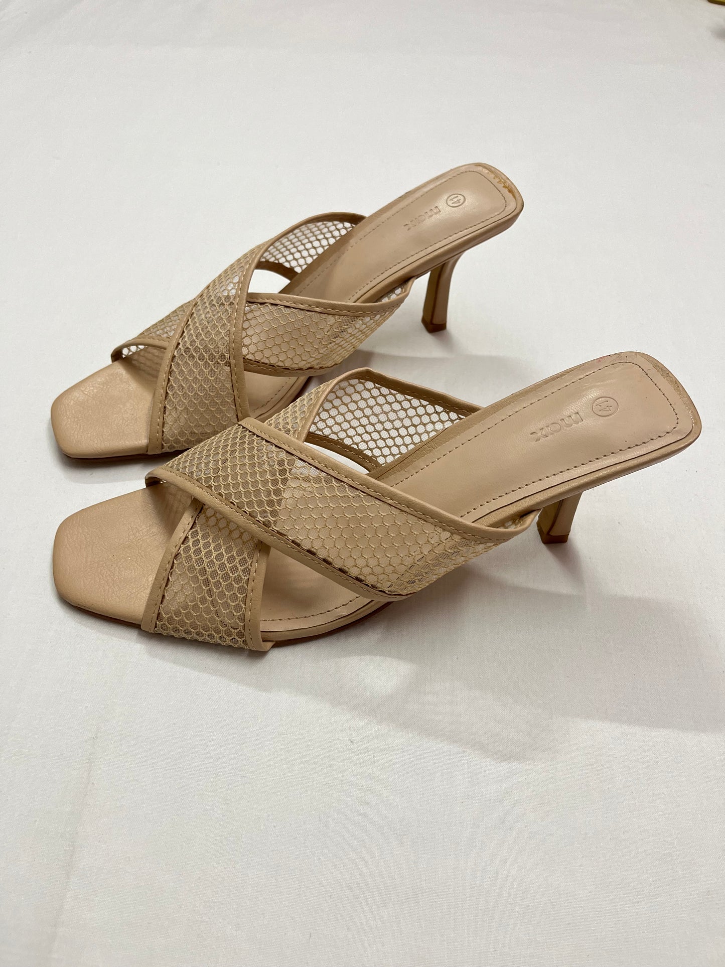 Nude Mesh Crisscross Square-Toe Heels, EU41