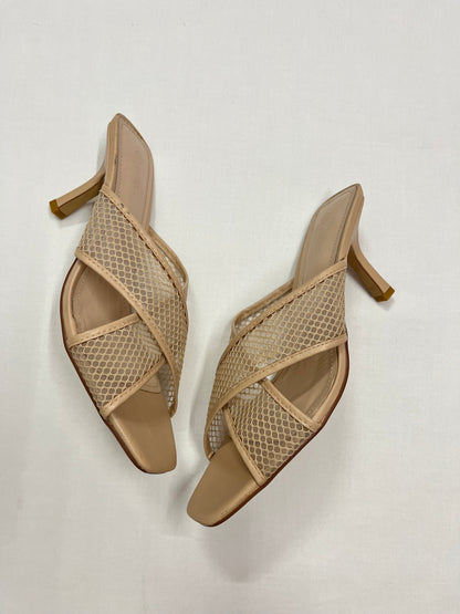 Nude Mesh Crisscross Square-Toe Heels, EU41