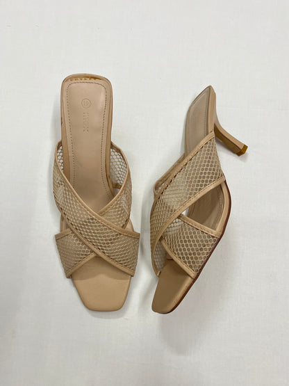 Nude Mesh Crisscross Square-Toe Heels, EU41