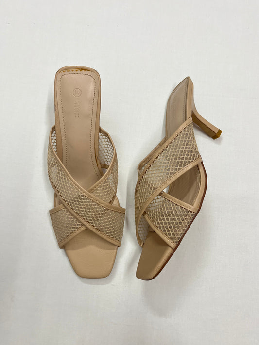 Nude Mesh Crisscross Square-Toe Heels, EU41