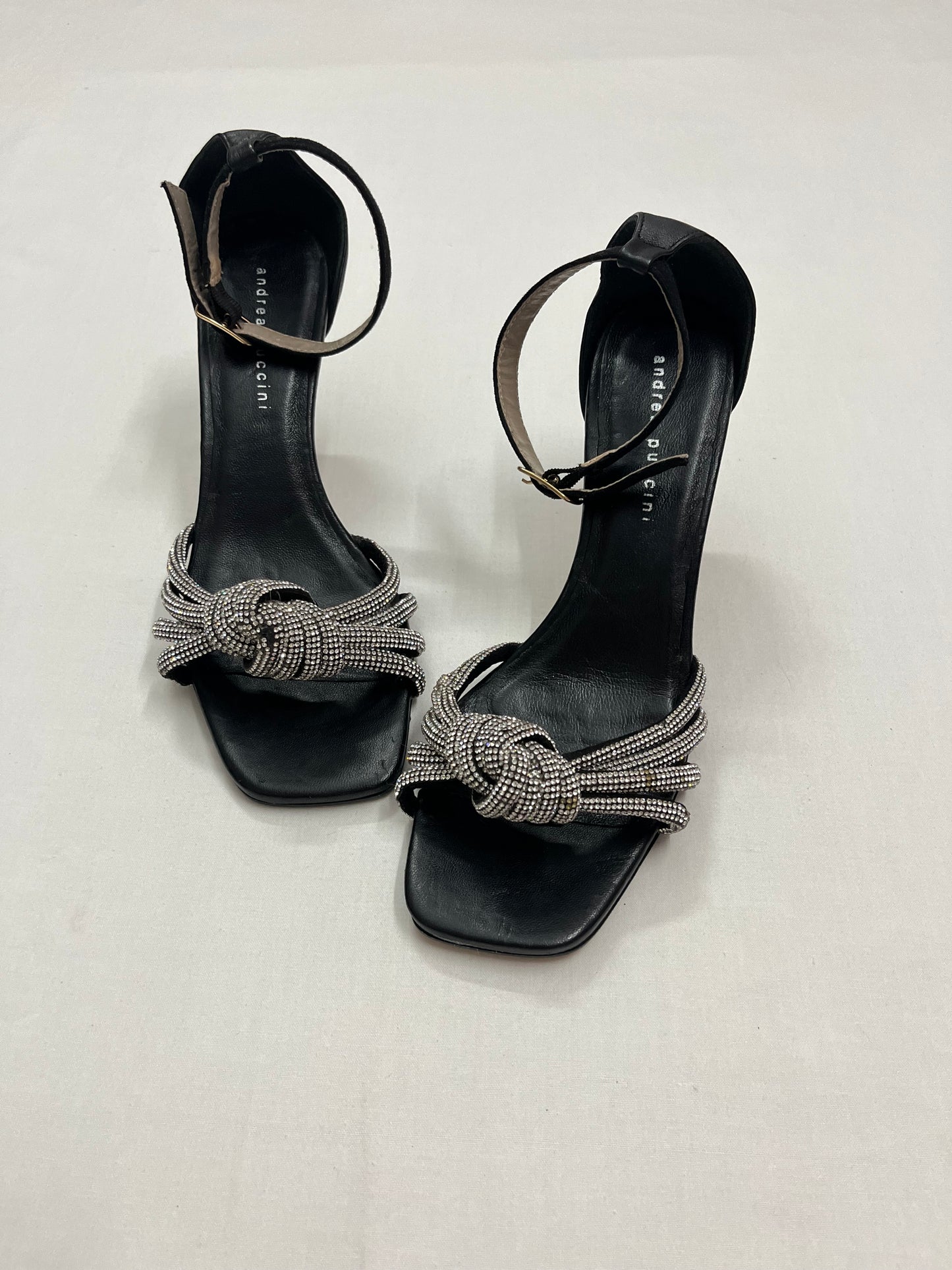 Black Crystal Knotted Strap Heels, EU40
