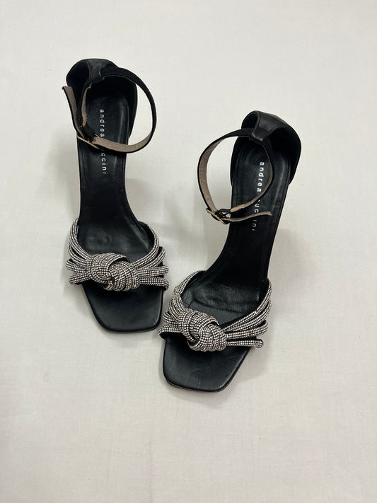 Black Crystal Knotted Strap Heels, EU40