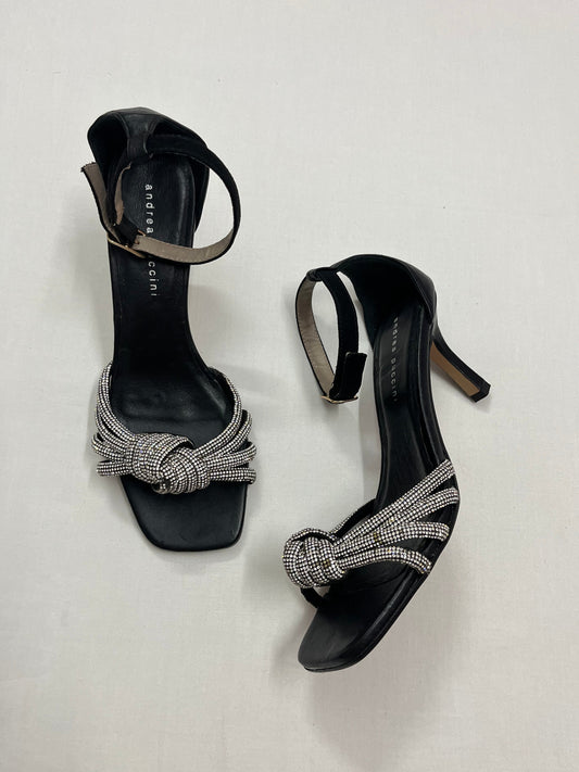 Black Crystal Knotted Strap Heels, EU40