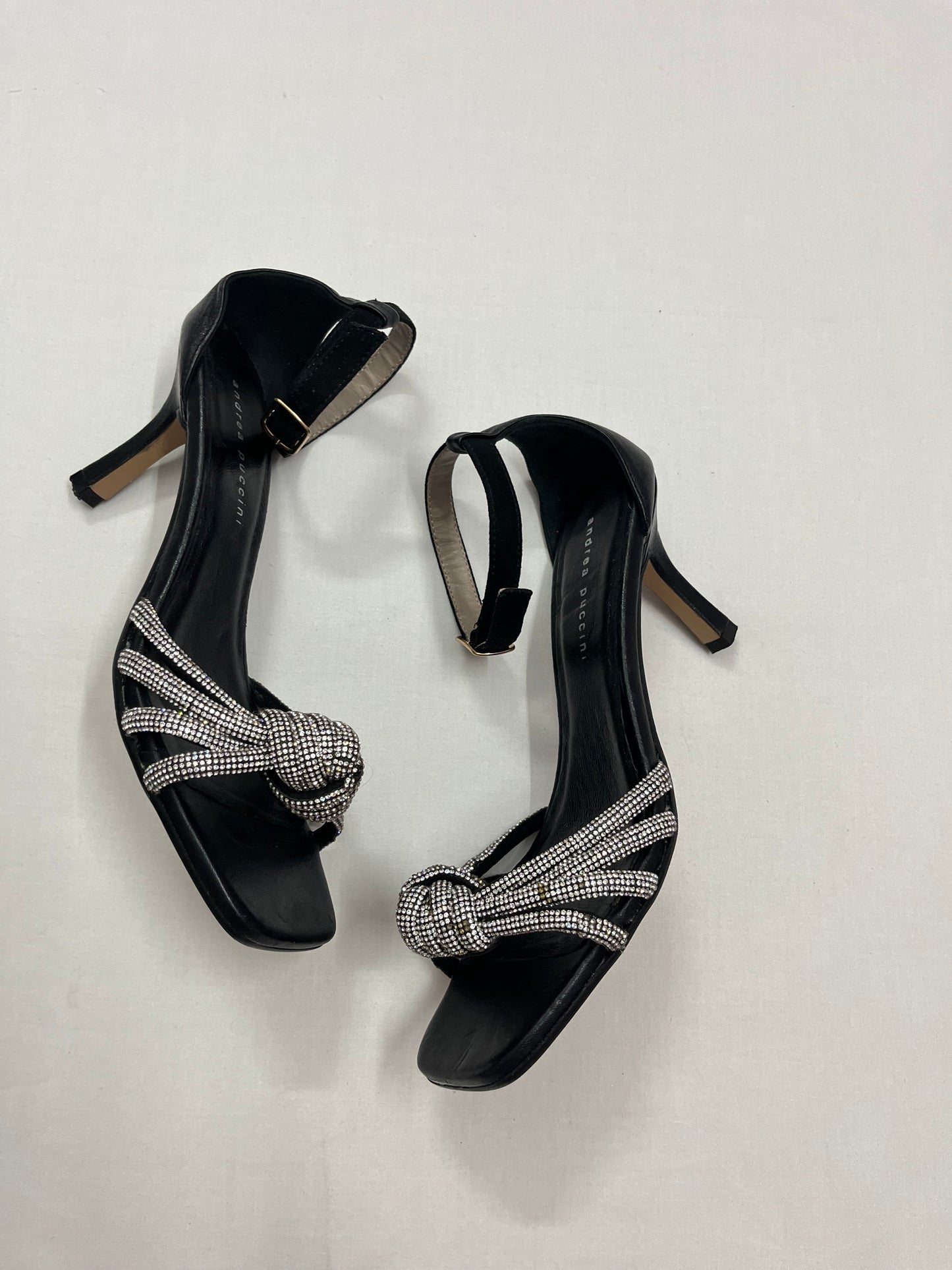 Black Crystal Knotted Strap Heels, EU40
