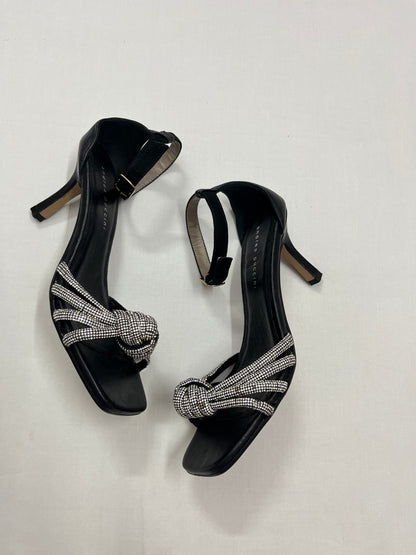 Black Crystal Knotted Strap Heels, EU40