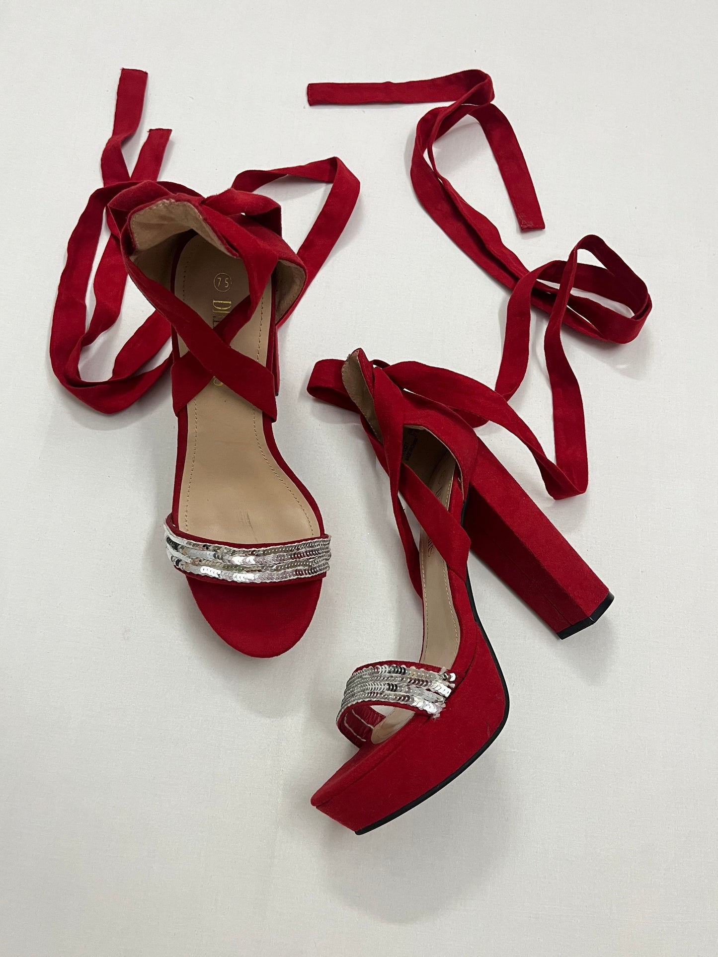 Suede Lace-Up Platform Heels, EU38