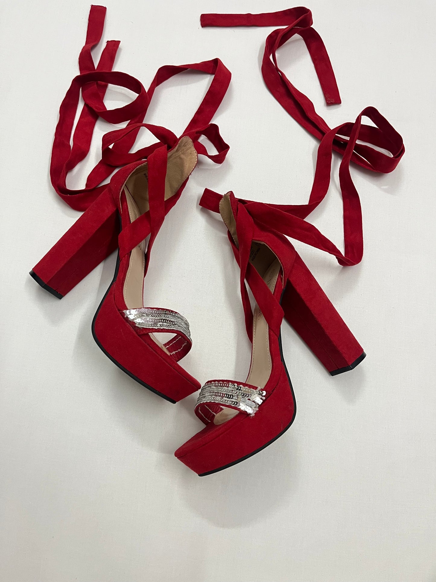 Suede Lace-Up Platform Heels, EU38