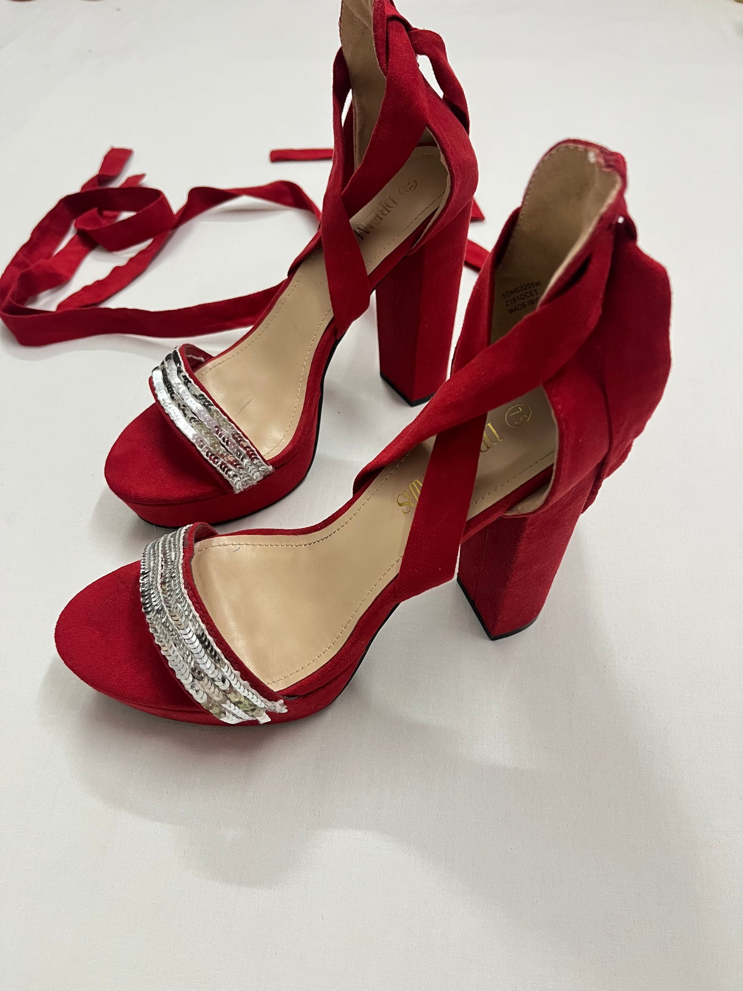 Suede Lace-Up Platform Heels, EU38