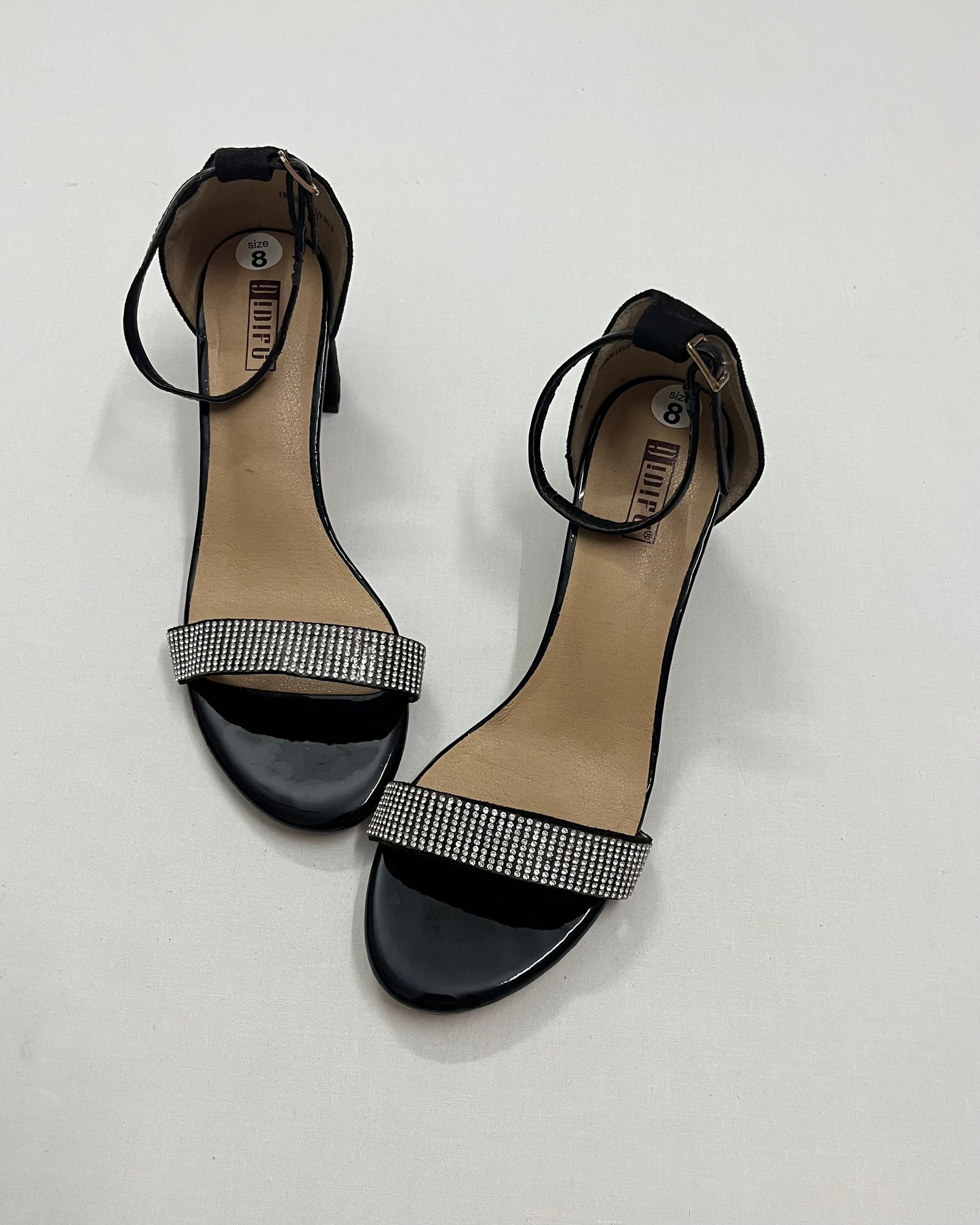 Black Ankle Strap Block Heels, EU38