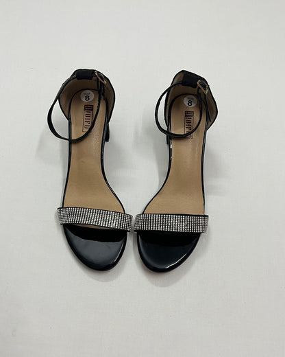 Black Ankle Strap Block Heels, EU38