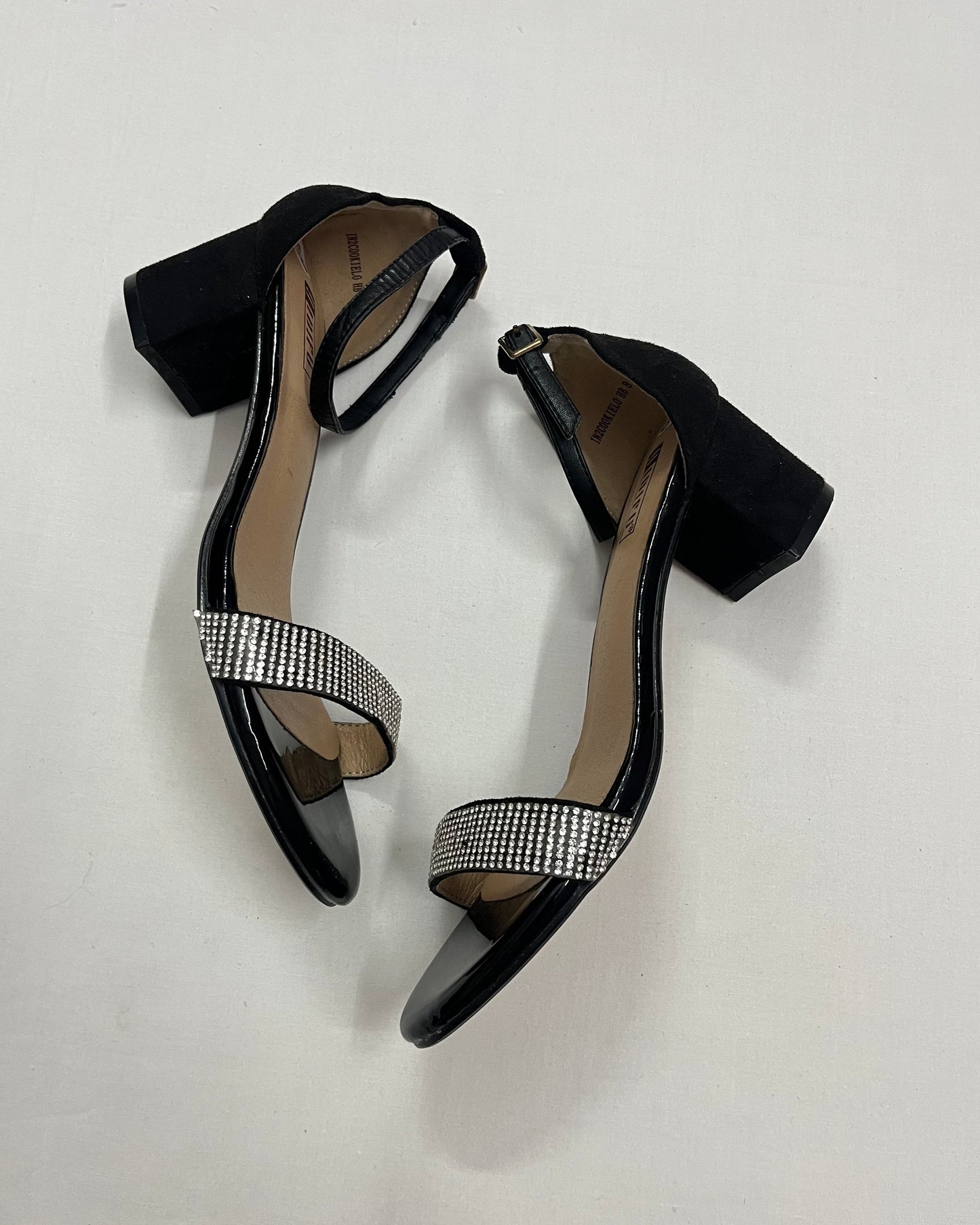 Black Ankle Strap Block Heels, EU38