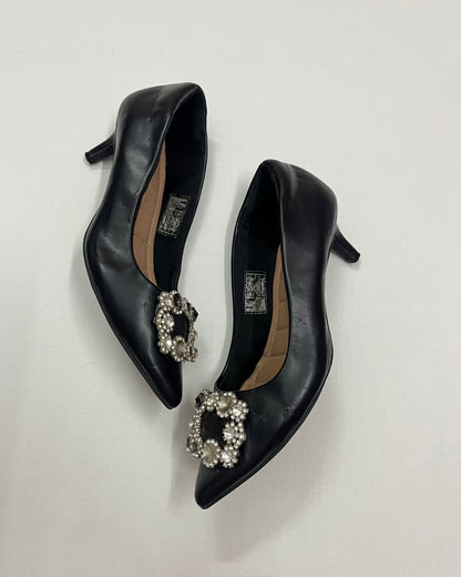 Black Crystal Brooch Pointed Pumps, EU38