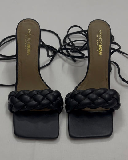 Black Braided Lace-Up Heels, EU40