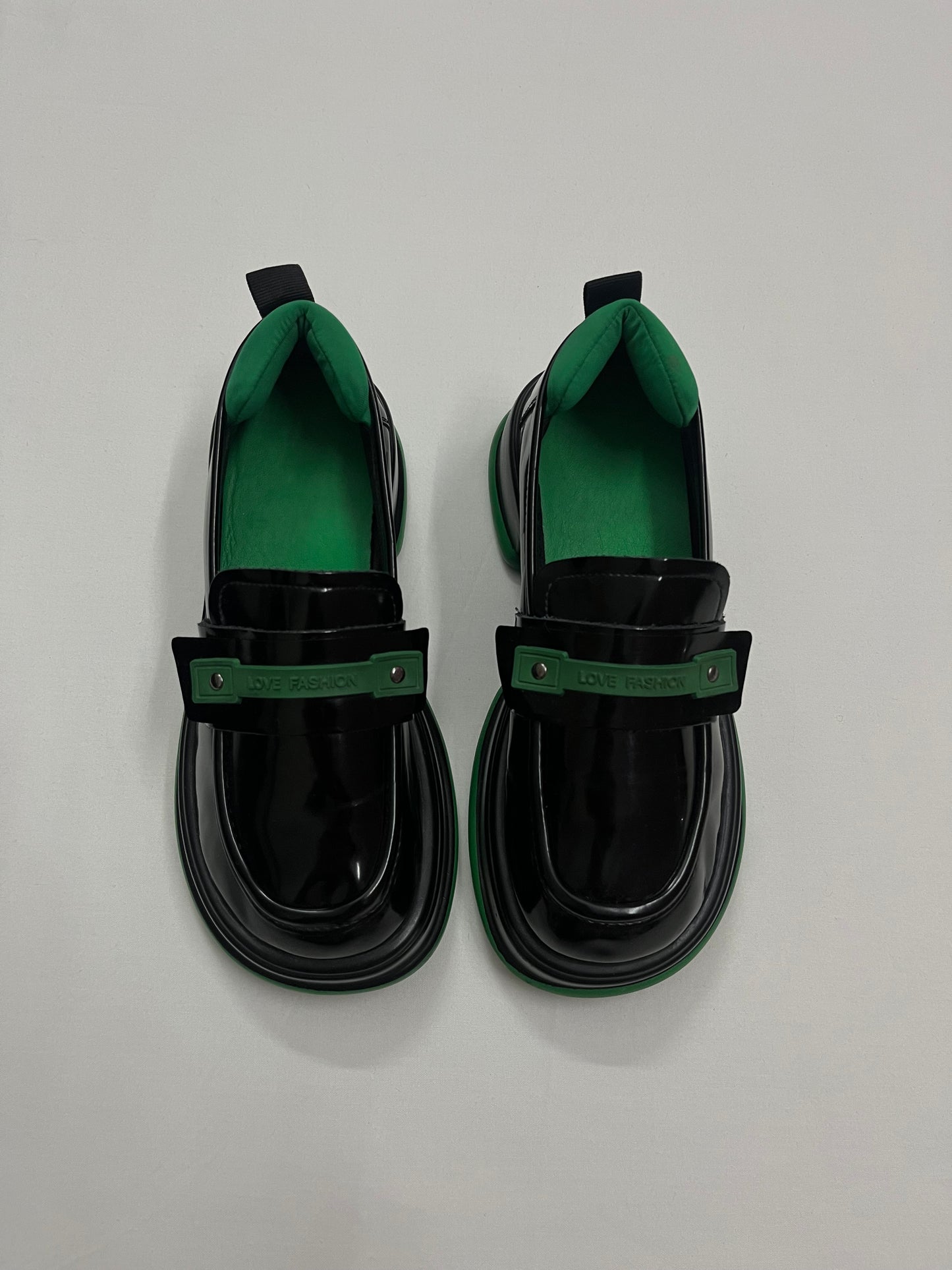 Black & Green Sculpted Platform Loafers, EU36