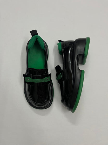 Black & Green Sculpted Platform Loafers, EU36