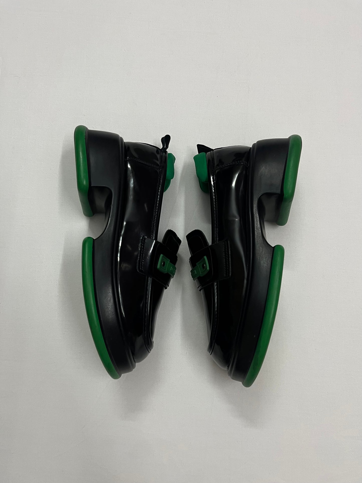 Black & Green Sculpted Platform Loafers, EU36