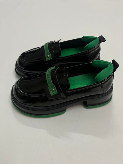Black & Green Sculpted Platform Loafers, EU36