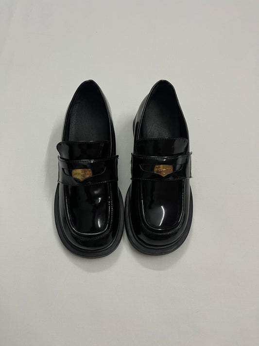Iconic Gold Shield Platform Loafers, EU36